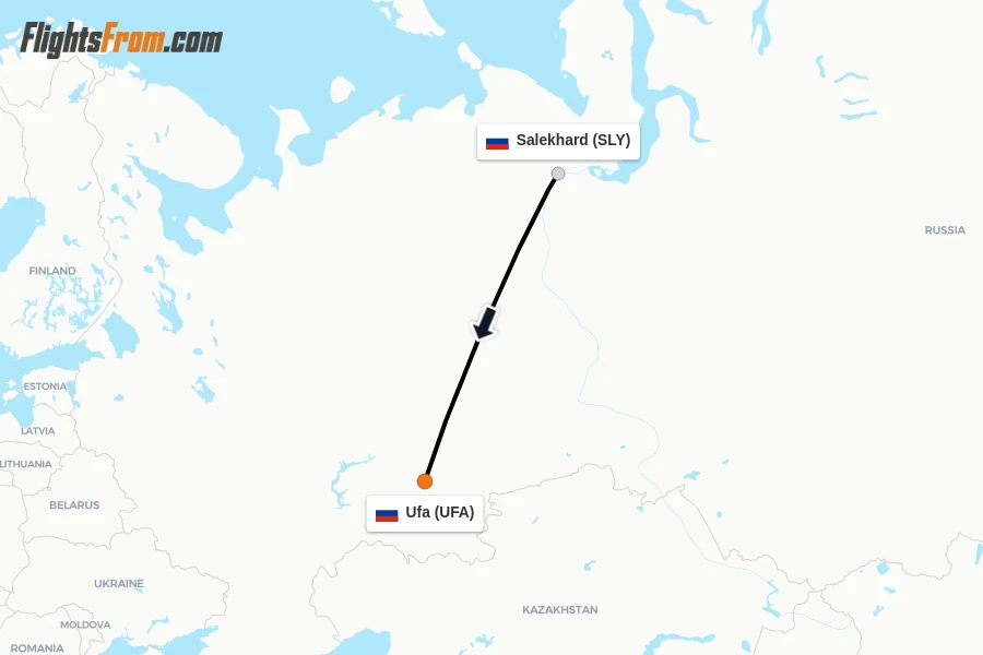 Flights from Salekhard to Ufa route map
