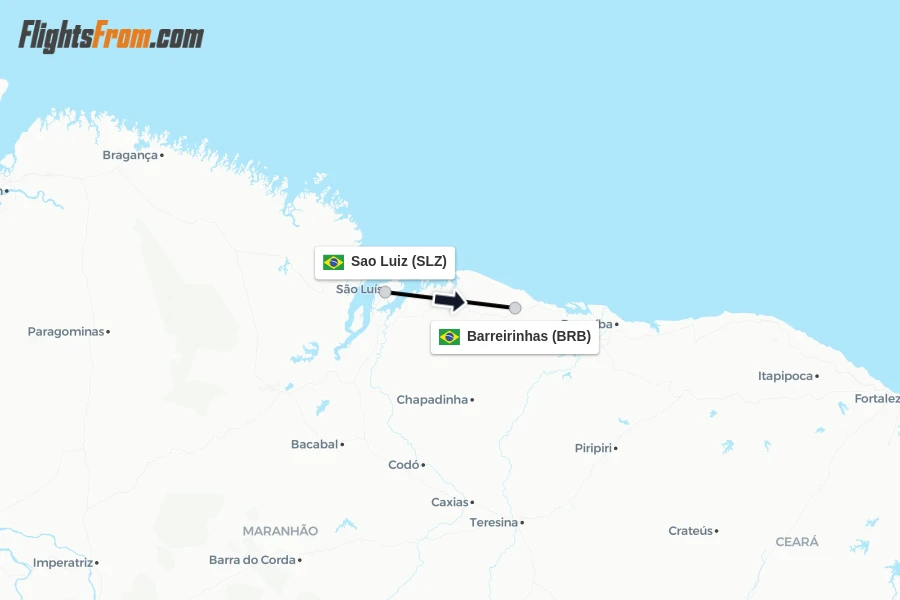 Flights from Sao Luiz to Barreirinhas route map