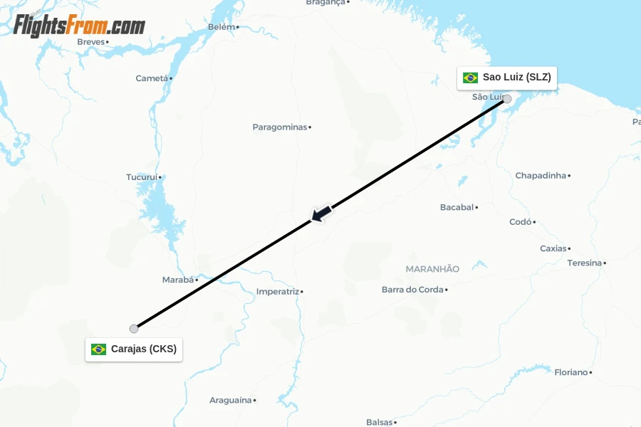 Flights from Sao Luiz to Carajas route map