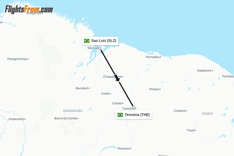 Flights from Sao Luiz to Teresina route map
