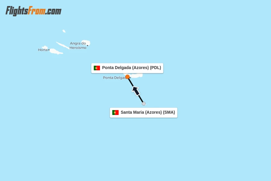 Flights from Santa Maria (Azores) to Ponta Delgada (Azores) route map