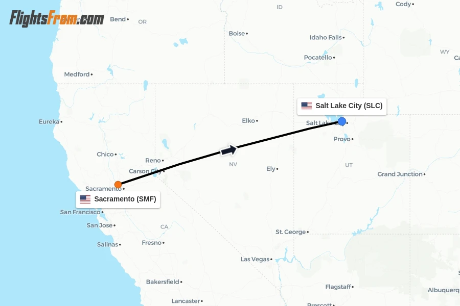 Flights from Sacramento to Salt Lake City route map