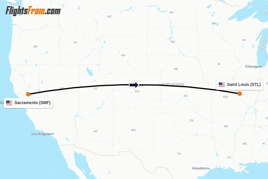 Flights from Sacramento to Saint Louis route map