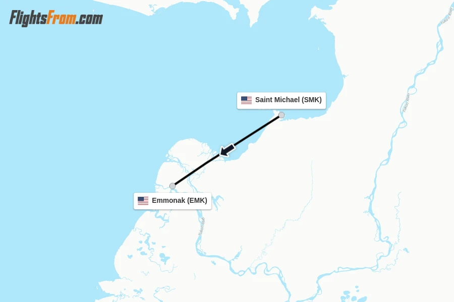 Flights from Saint Michael to Emmonak route map