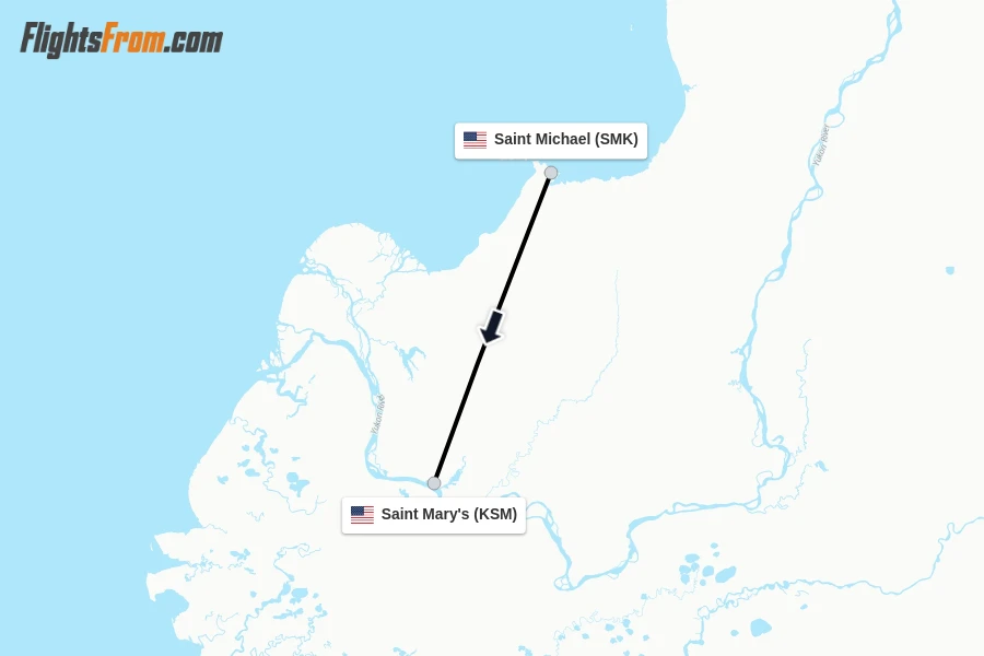 Flights from Saint Michael to Saint Mary's route map