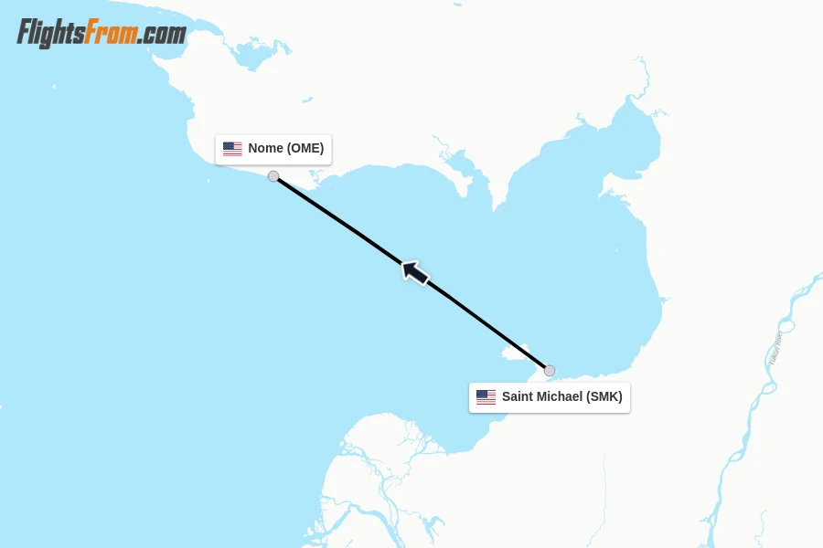 Flights from Saint Michael to Nome route map