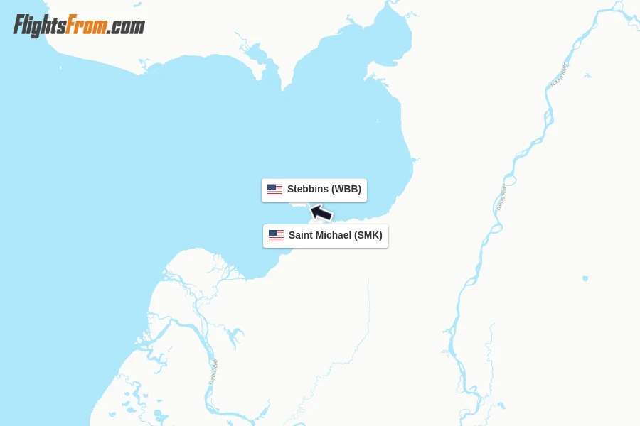 Flights from Saint Michael to Stebbins route map