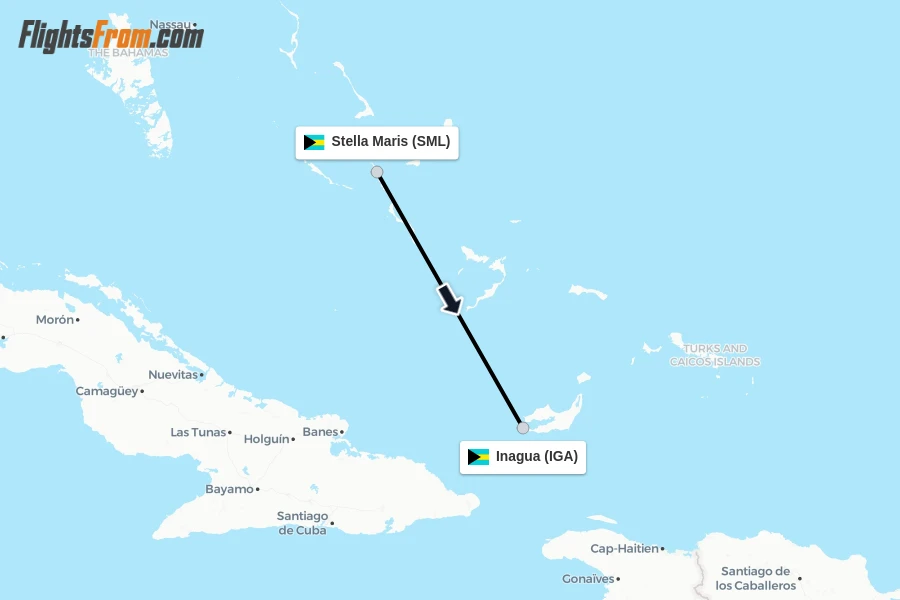 Flights from Stella Maris to Inagua route map