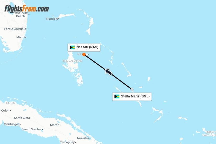 Flights from Stella Maris to Nassau route map