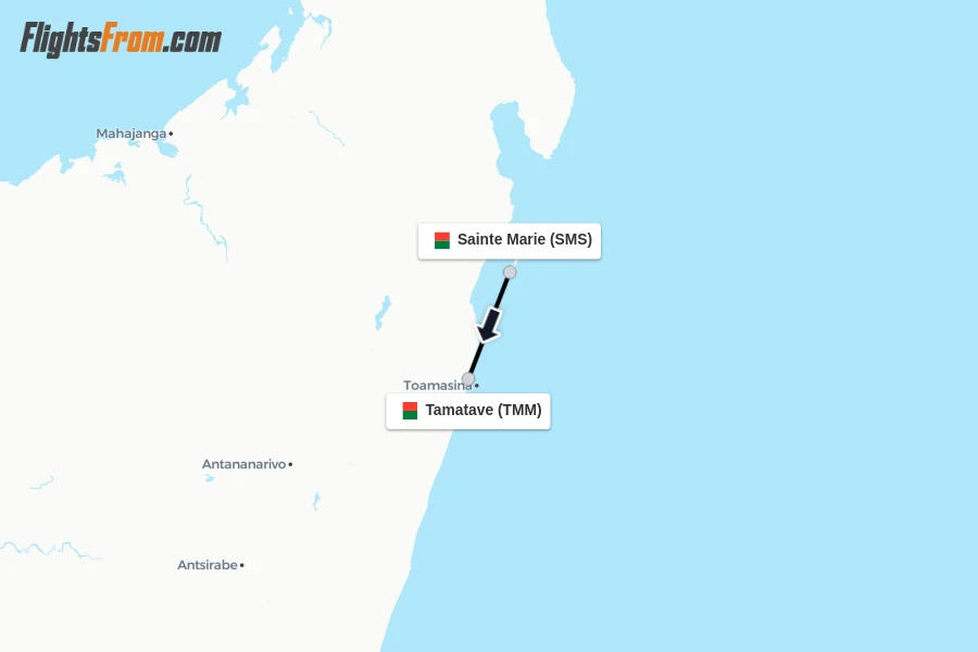 Flights from Sainte Marie to Tamatave route map