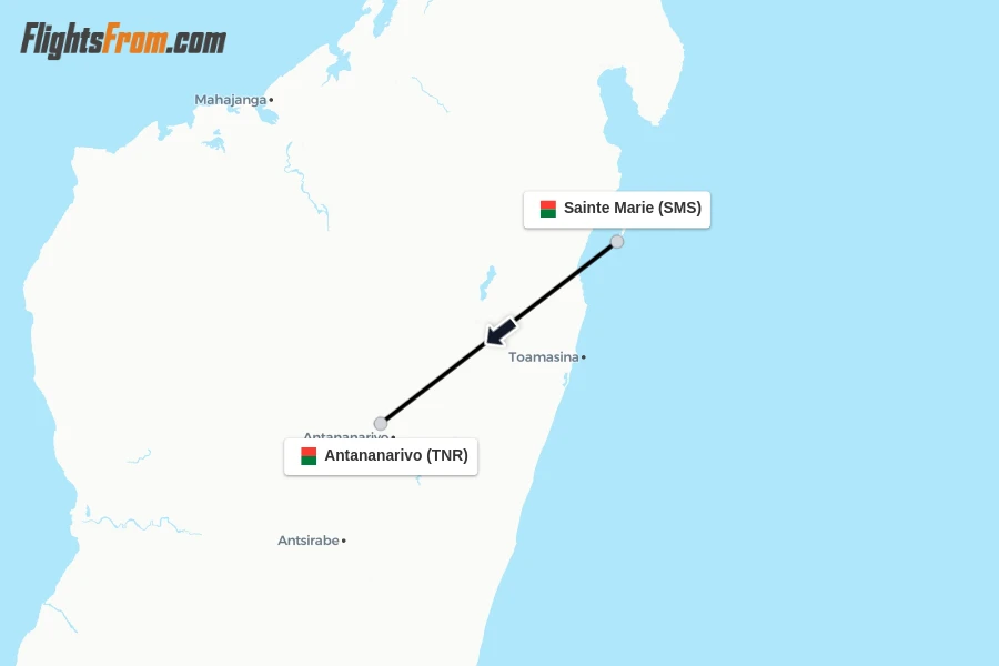Flights from Sainte Marie to Antananarivo route map