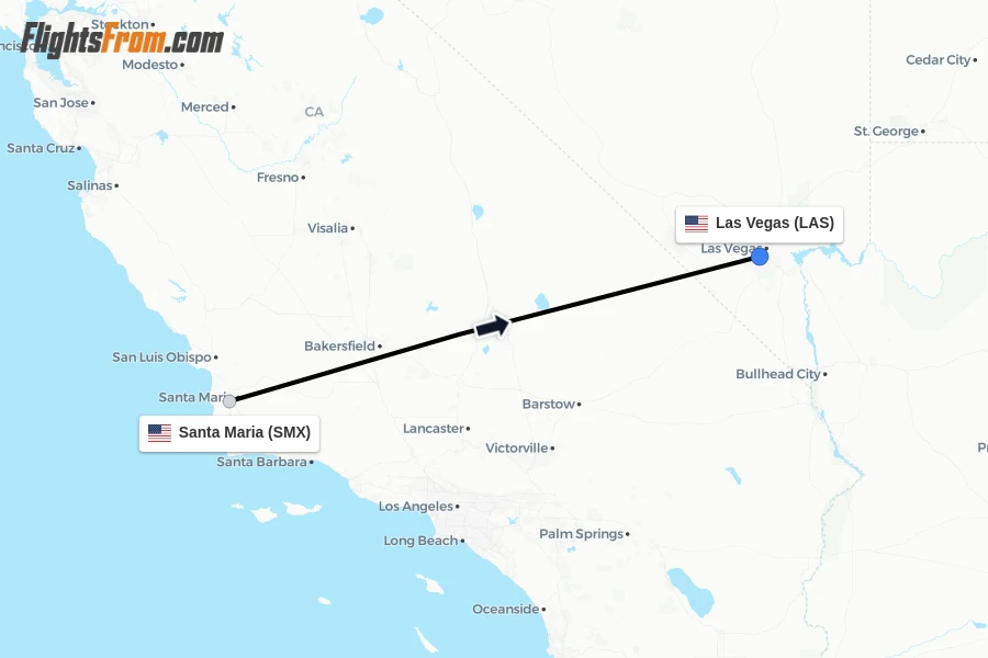 Flights from Santa Maria to Las Vegas route map