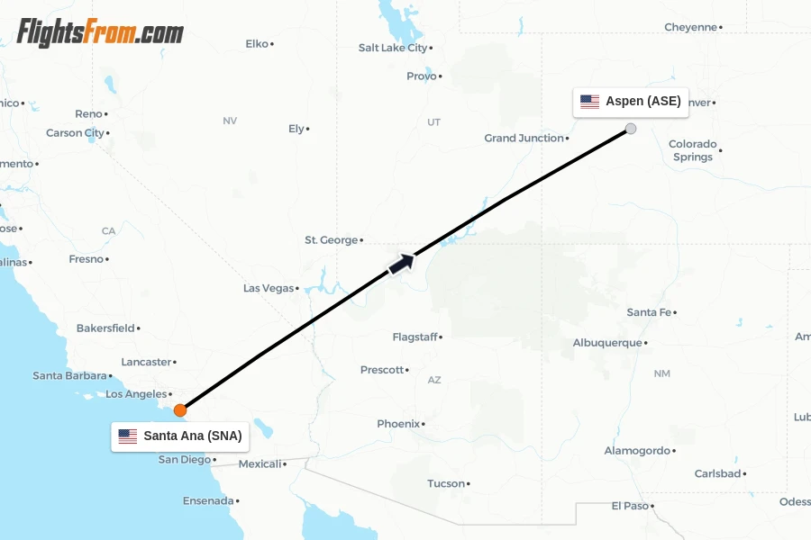 Flights from Santa Ana to Aspen route map