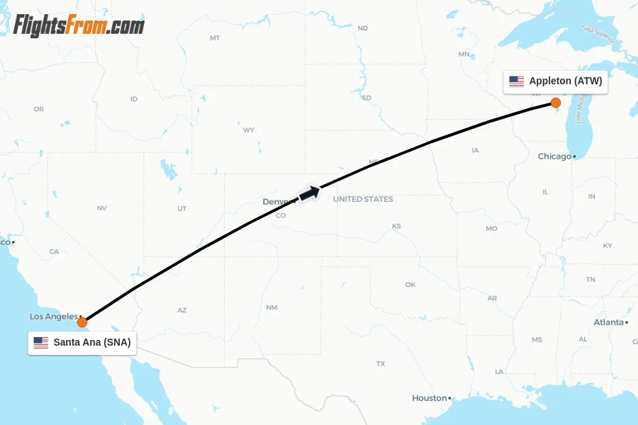 Flights from Santa Ana to Appleton route map