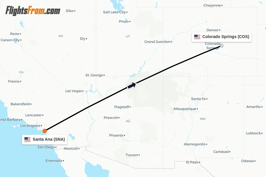 Flights from Santa Ana to Colorado Springs route map