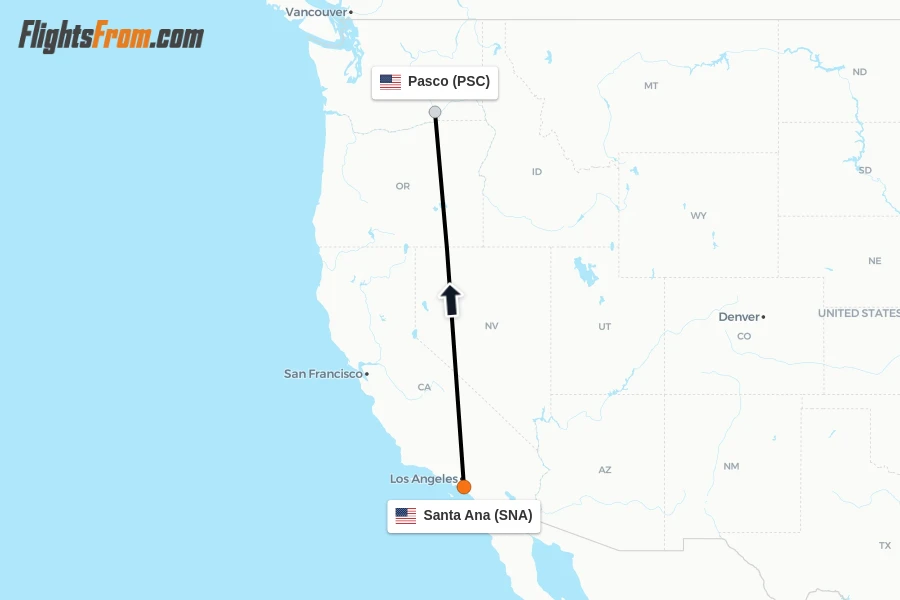 Flights from Santa Ana to Pasco route map