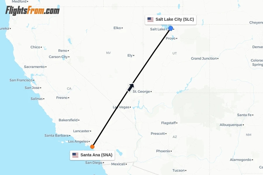 Flights from Santa Ana to Salt Lake City route map