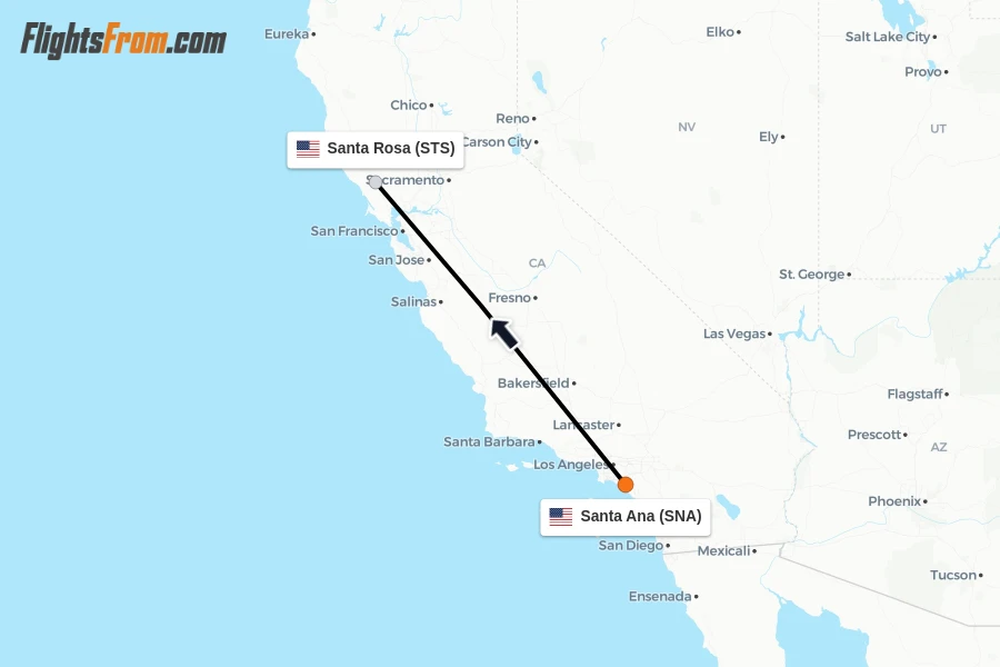Flights from Santa Ana to Santa Rosa route map