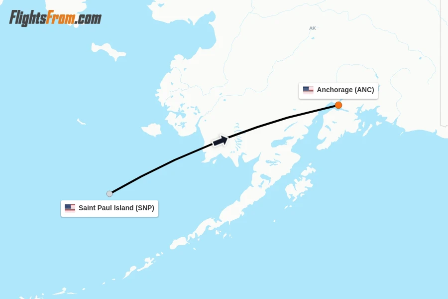 Flights from Saint Paul Island to Anchorage route map