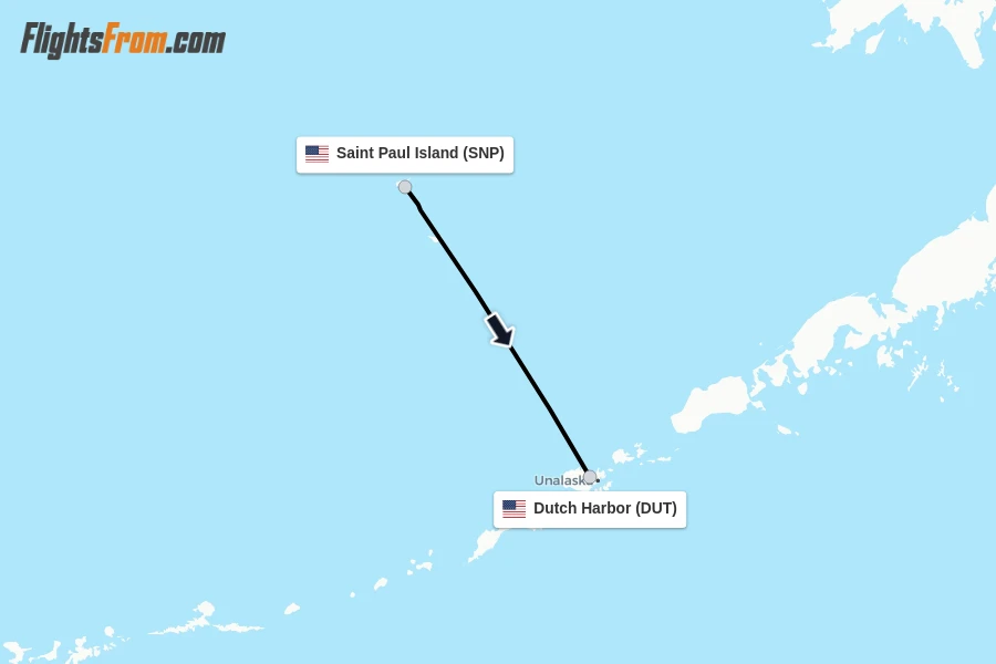 Flights from Saint Paul Island to Dutch Harbor route map