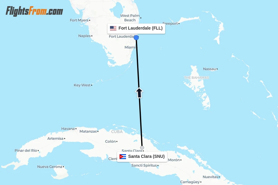 Flights from Santa Clara to Fort Lauderdale route map