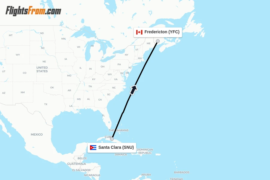 Flights from Santa Clara to Fredericton route map