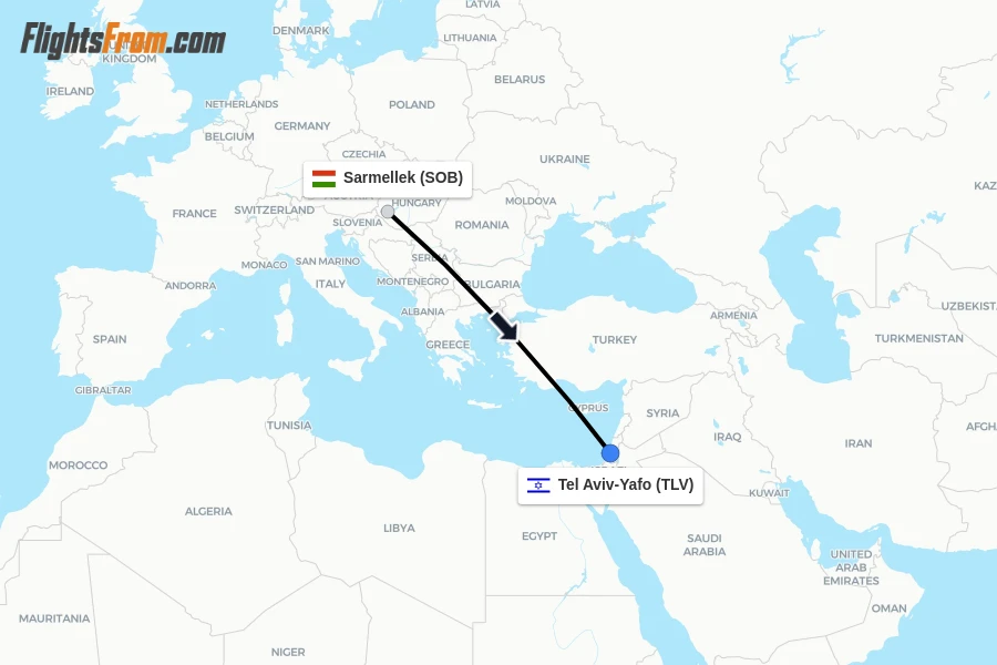 Flights from Sarmellek to Tel Aviv-Yafo route map