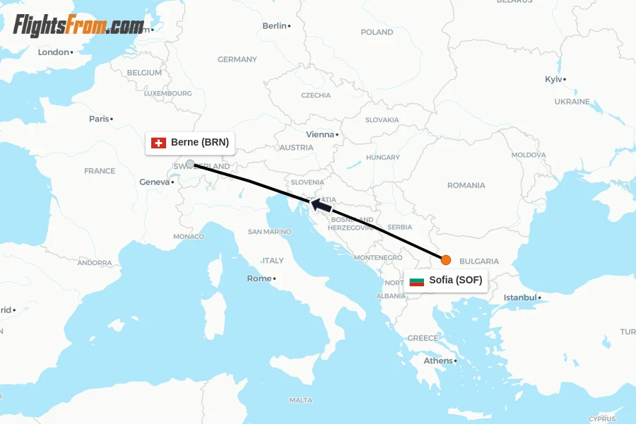 Flights from Sofia to Berne route map