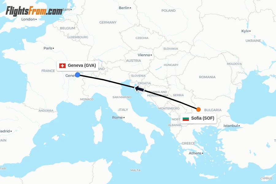 Flights from Sofia to Geneva route map