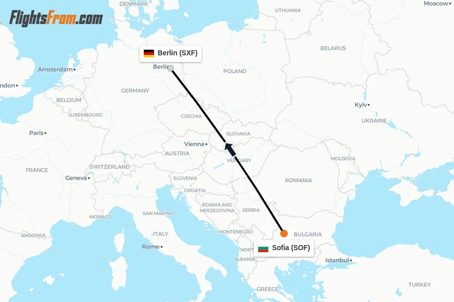 Flights from Sofia to Berlin route map