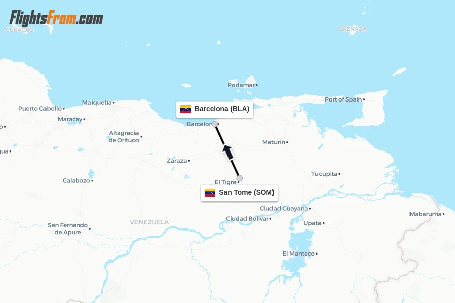Flights from San Tome to Barcelona route map