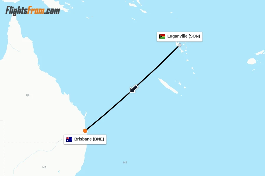Flights from Luganville to Brisbane route map