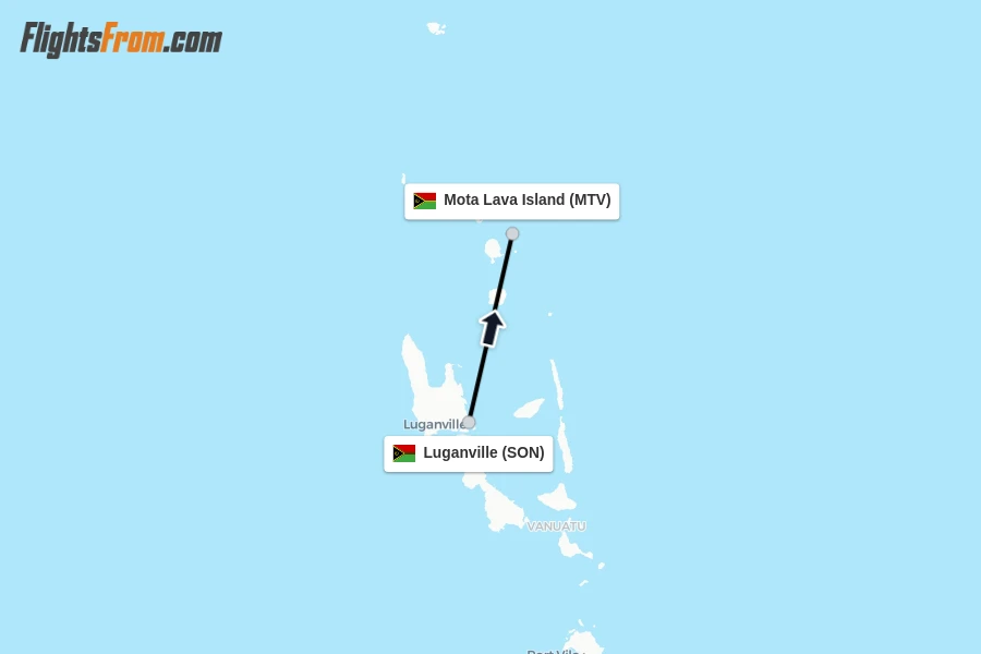 Flights from Luganville to Mota Lava Island route map