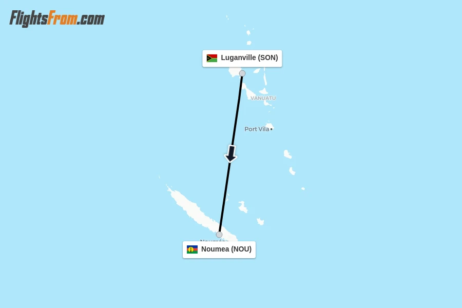 Flights from Luganville to Noumea route map