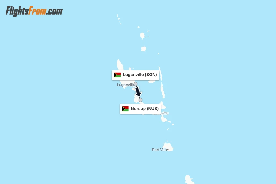 Flights from Luganville to Norsup route map