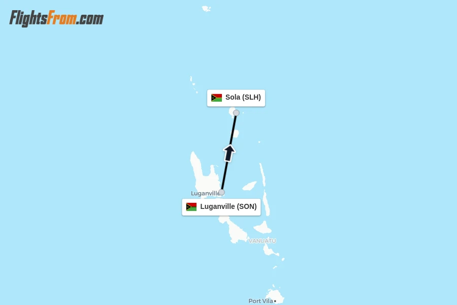 Flights from Luganville to Sola route map