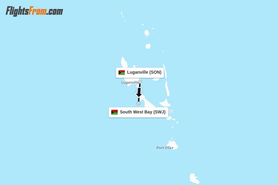 Flights from Luganville to South West Bay route map