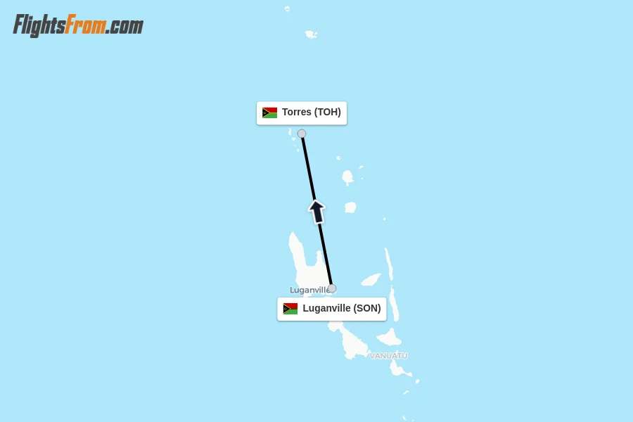 Flights from Luganville to Torres route map