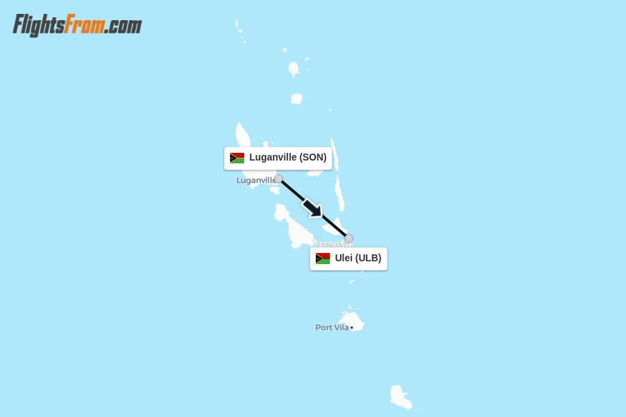 Flights from Luganville to Ulei route map