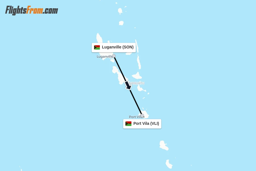Flights from Luganville to Port Vila route map