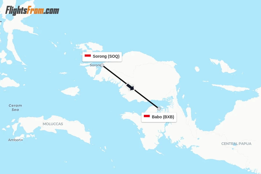 Flights from Sorong to Babo route map