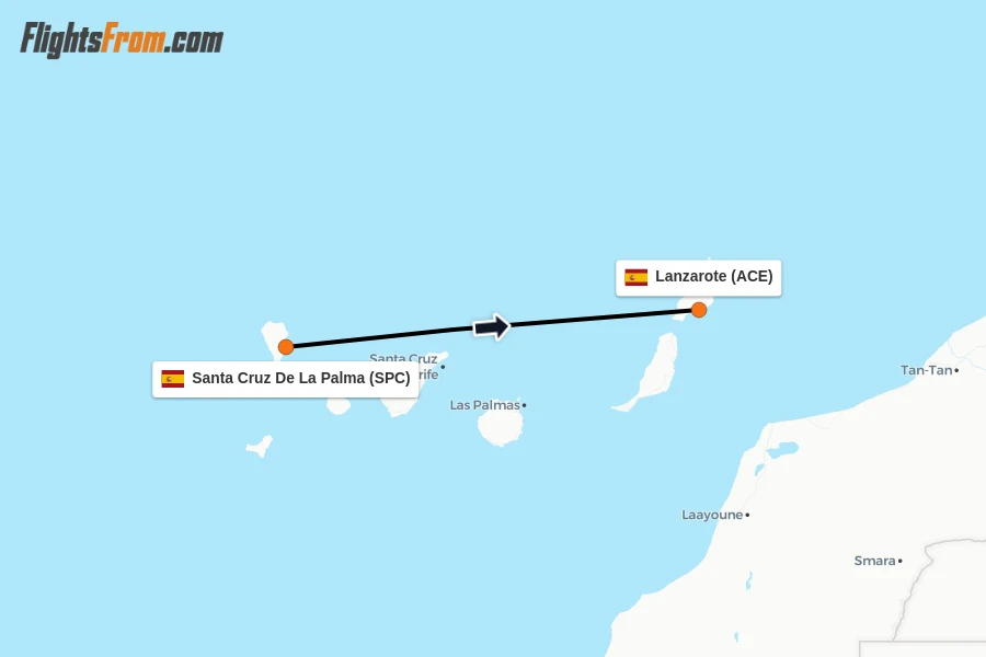 Flights from Santa Cruz De La Palma to Lanzarote route map