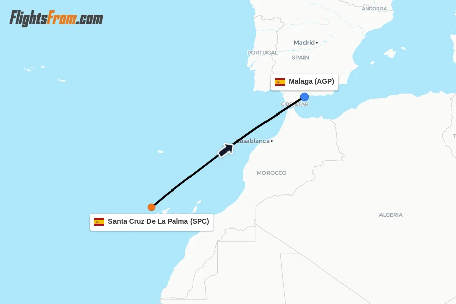 Flights from Santa Cruz De La Palma to Malaga route map