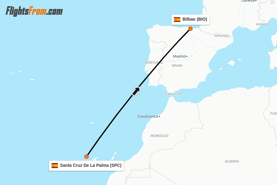 Flights from Santa Cruz De La Palma to Bilbao route map