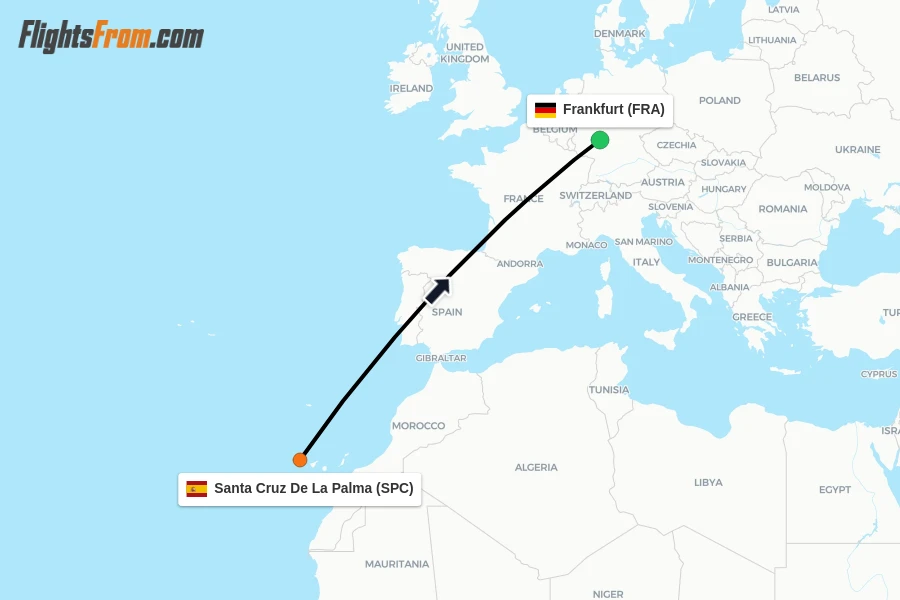 Flights from Santa Cruz De La Palma to Frankfurt route map