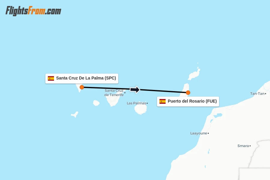 Flights from Santa Cruz De La Palma to Puerto del Rosario route map