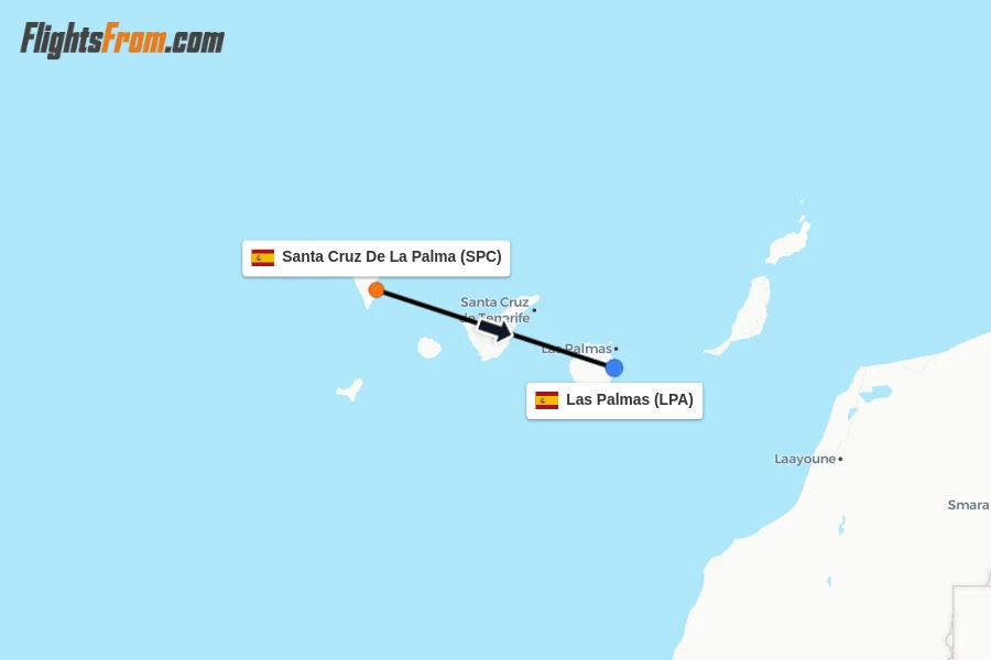 Flights from Santa Cruz De La Palma to Las Palmas route map