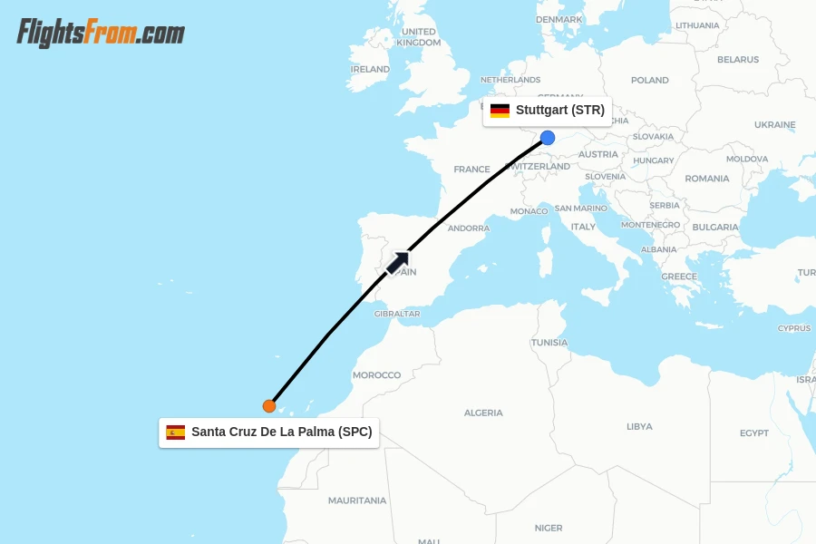 Flights from Santa Cruz De La Palma to Stuttgart route map