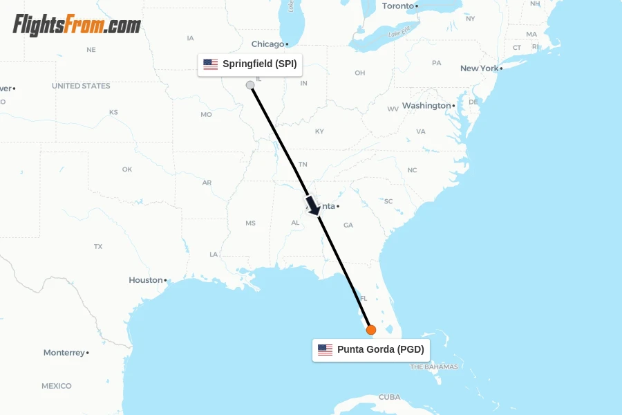 Flights from Springfield to Punta Gorda route map