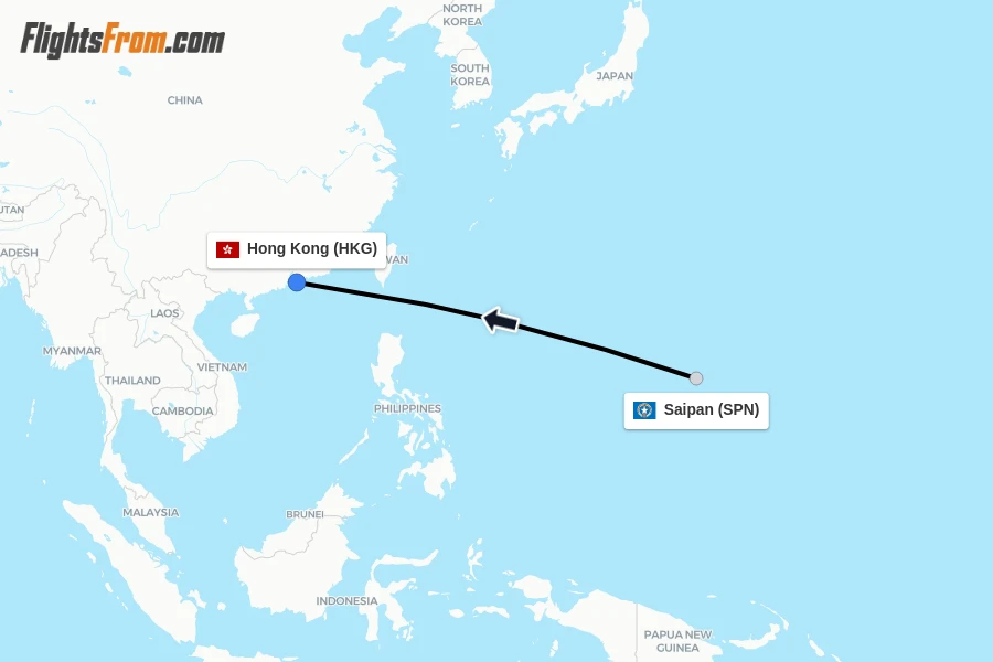 Flights from Saipan to Hong Kong route map